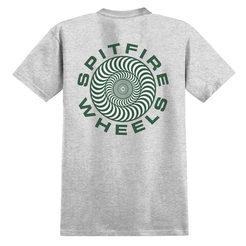 Spitfire Classic ’87 Swirl Fill T-Shirt – Ash Grey/Dark Green/White Prints