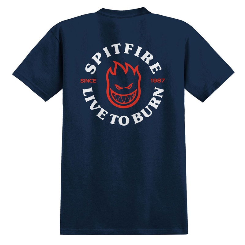 Spitfire Live To Burn Classic T-Shirt – Navy/Red/White Prints