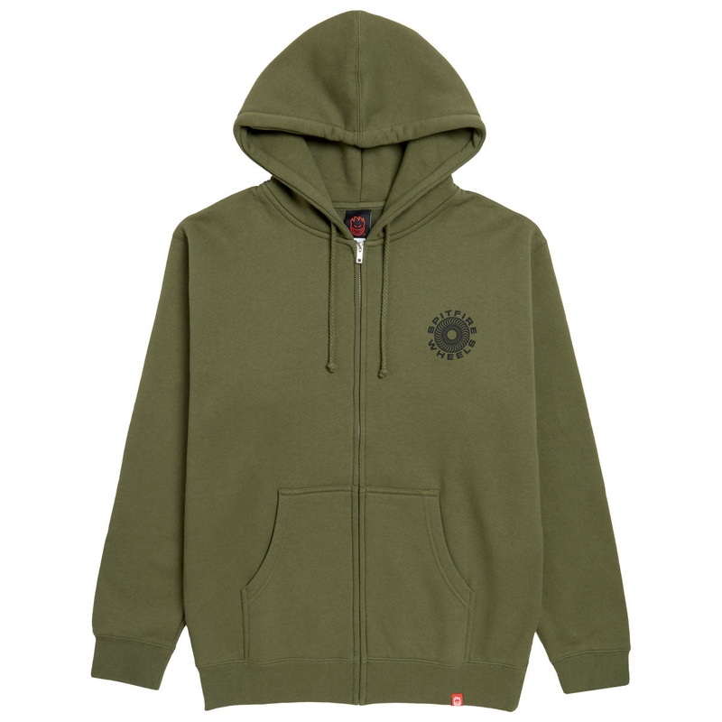 Spitfire Classic ’87 Swirl Fill Zip Up Hoodie – Army/Black/Red Prints