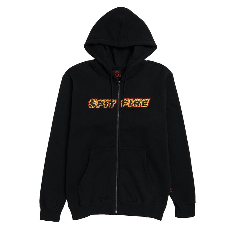 Spitfire Flames Script Zip Up Hoodie – Black