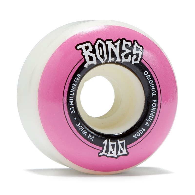 Bones 100s Wides 100a V4 Wide Skateboard Wheels – White – 53mm