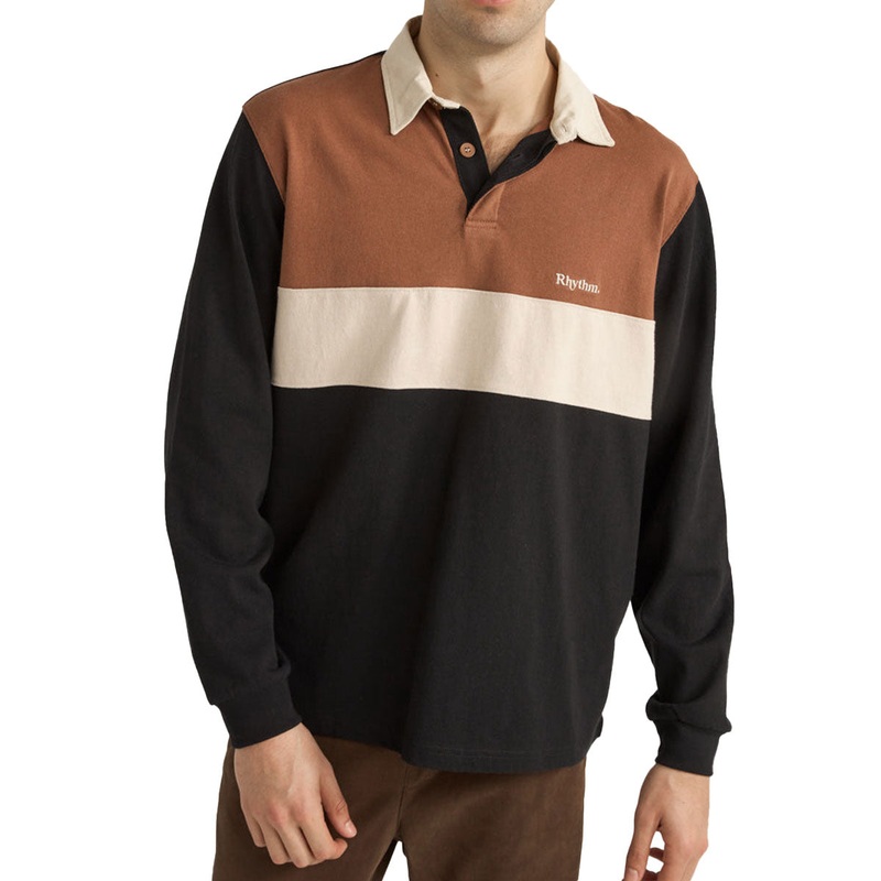 Rhythm Hayes Long Sleeve Rugby Polo Shirt – Black