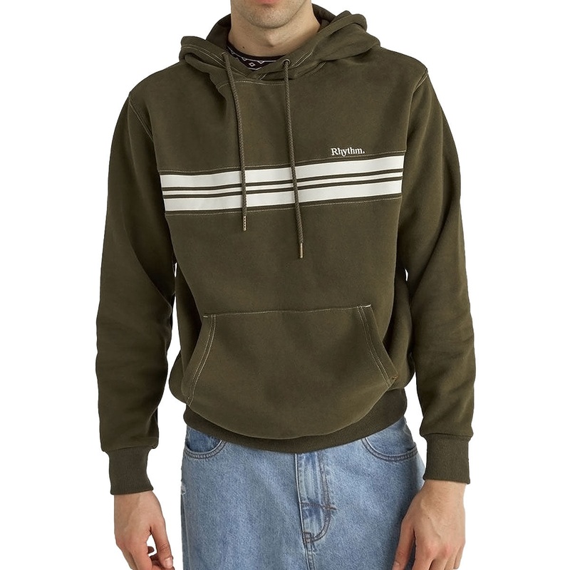 Rhythm Panel Fleece Hoodie – Military Olive