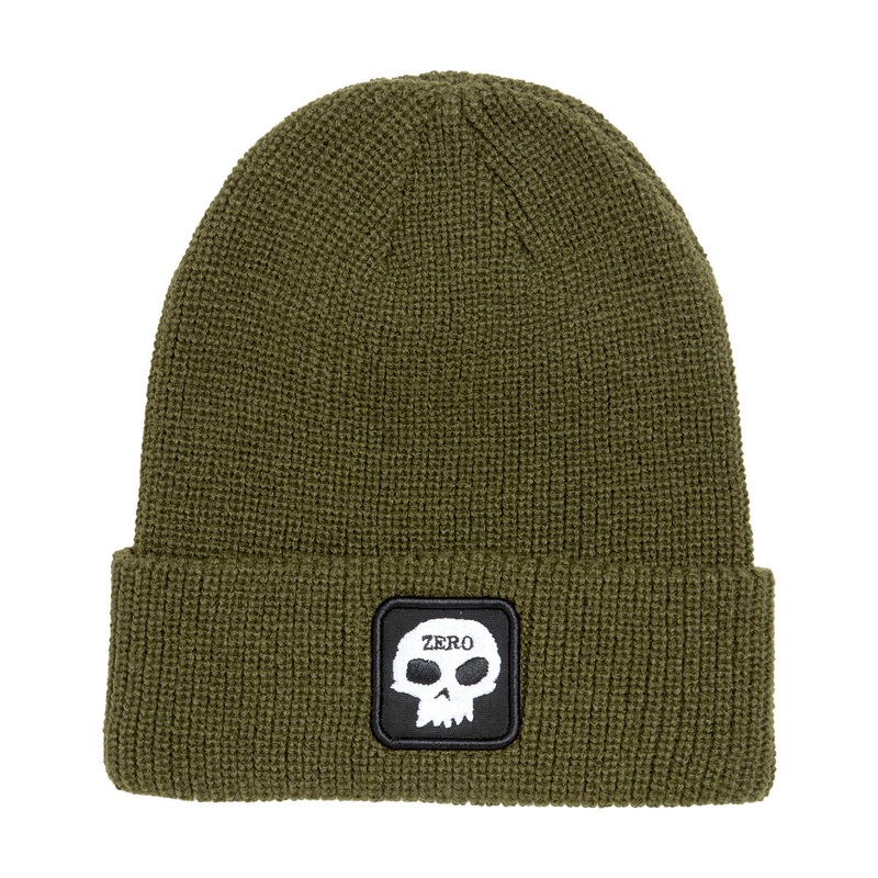 Zero Single Skull Patch Beanie – Olive