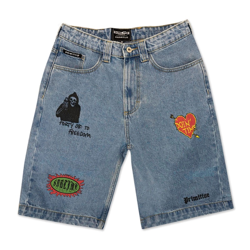 Primitive x Sublime Boardwalk Denim Shorts – Light Blue