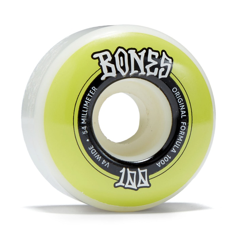 Bones 100s Wides 100a V4 Wide Skateboard Wheels – White – 54mm