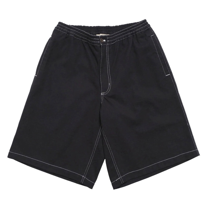 Metalwood Contrast Stitch Elastic Waist Shorts – Black