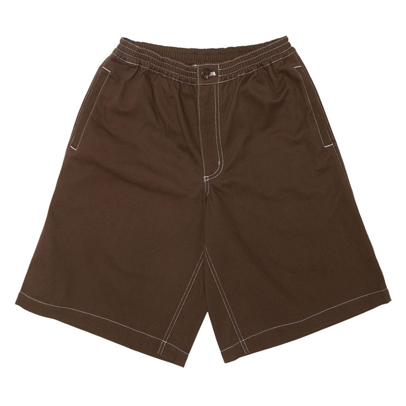 Metalwood Contrast Stitch Elastic Waist Shorts – Dark Chocolate