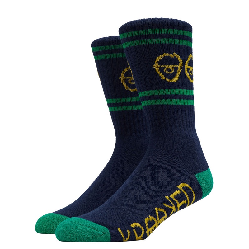 Krooked Eyes Socks – Navy/Green/Yellow