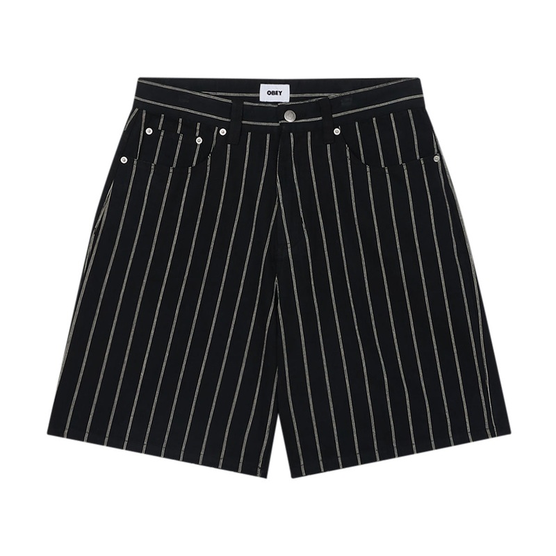 Obey Stripe Baggy Denim Shorts – Black Multi