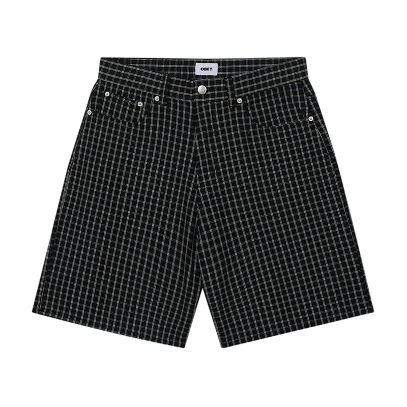Obey Plaid Baggy Denim Shorts – Black Multi