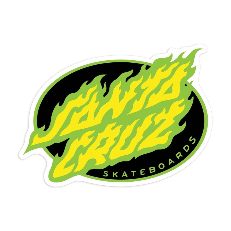 Santa Cruz Oval Flame Dot Vinyl Sticker – White/Green/Yellow
