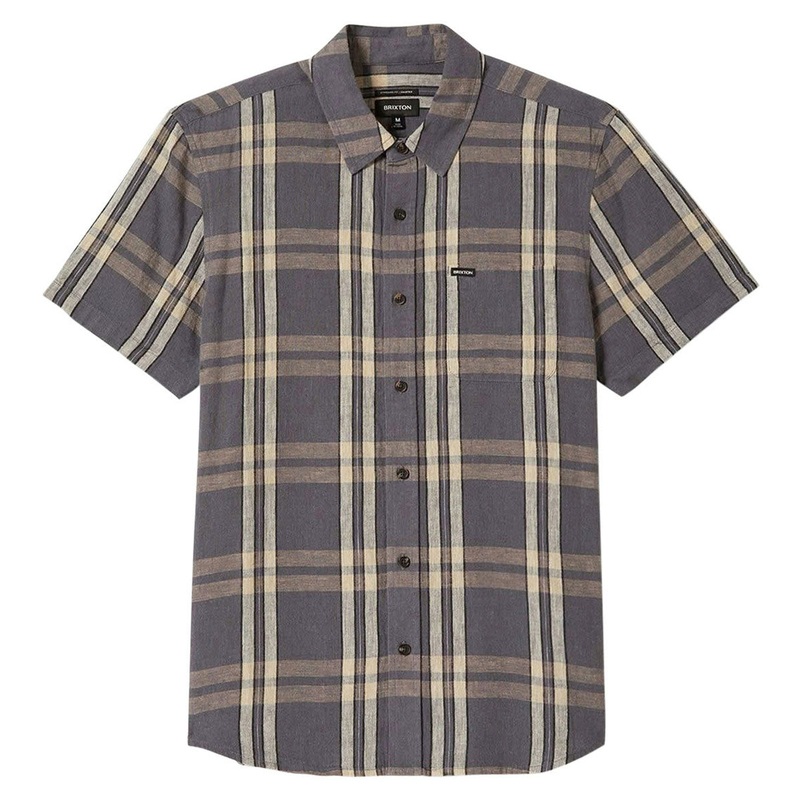 Brixton Charter Linen Blend Shirt – Charcoal/Beige Plaid