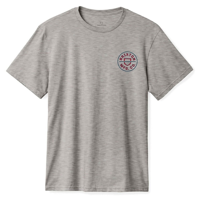 Brixton Crest II T-Shirt – Heather Grey/Navy/Dark Red