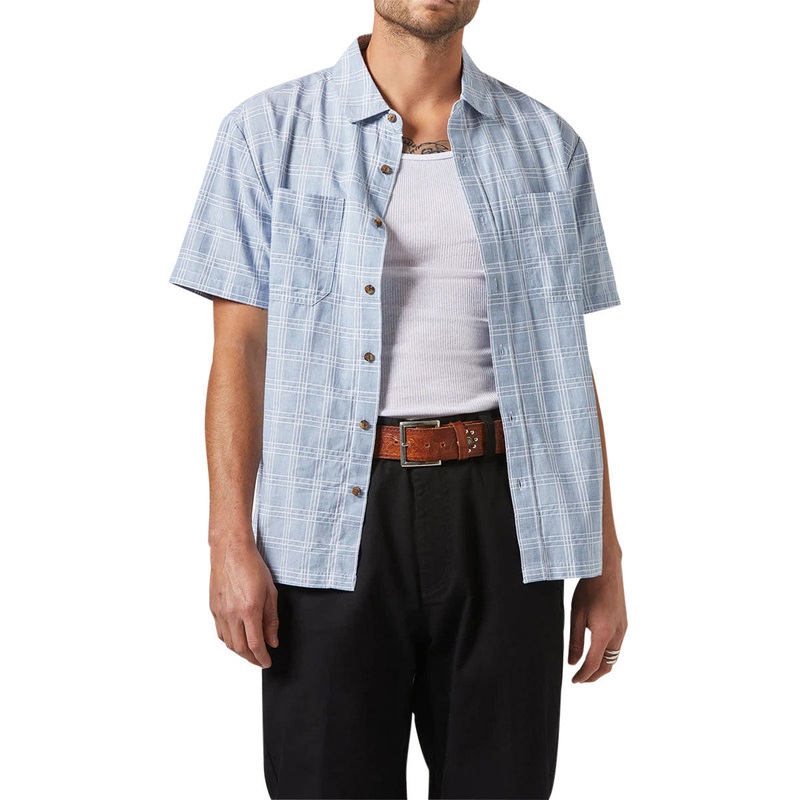 Brixton Cru Oxford Plaid Shirt – Light Blue/White Plaid