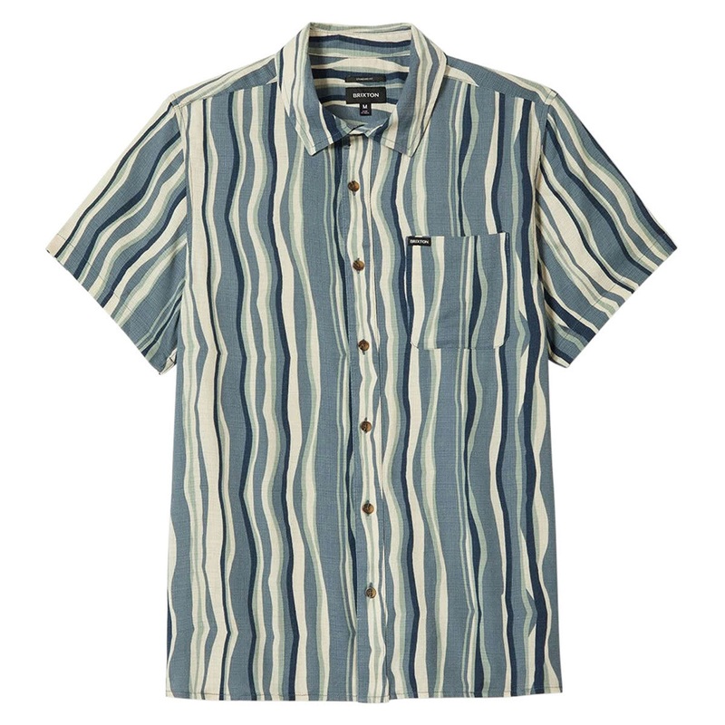 Brixton Cru Slub Shirt – Basalt Blue/Painterly Stripe