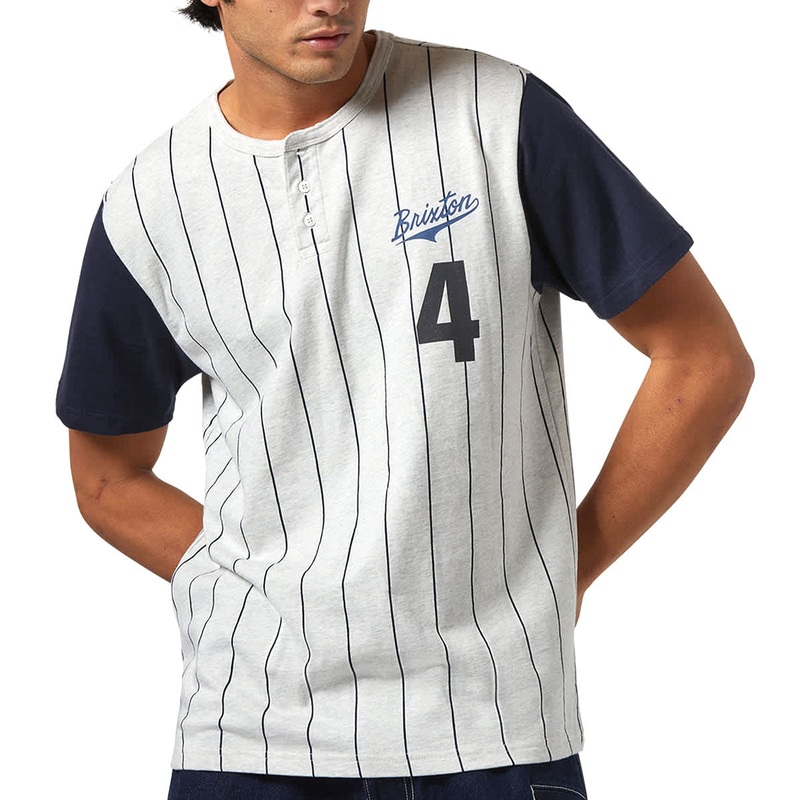 Brixton The League Baseball T-Shirt – Heather Grey Ash/Washed Navy