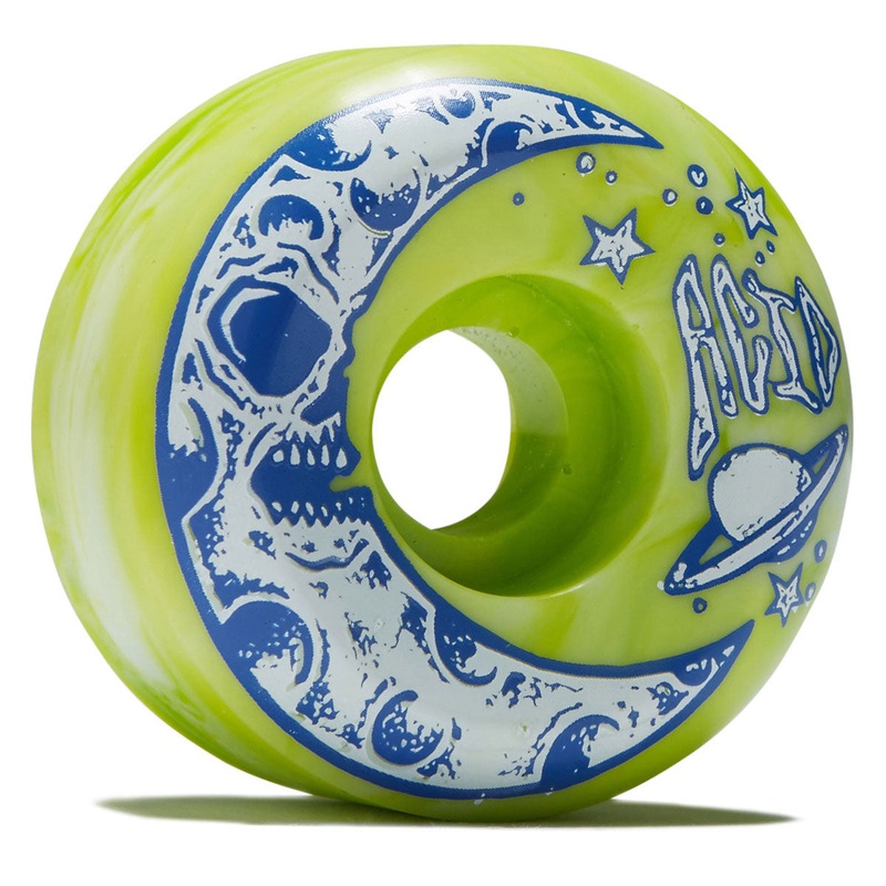 Acid Moon Type A 99a Side Cut Skateboard Wheels – Green/White Swirl – 53mm