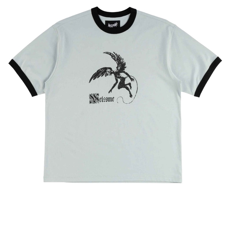 Welcome Scatter Ringer Knit T-Shirt – Mist/Black