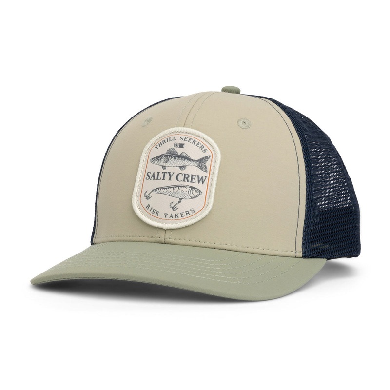Salty Crew Baited Retro Trucker Hat – Oil Green/Blue