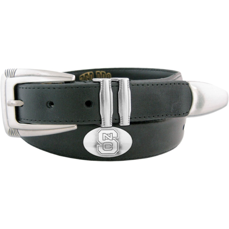 NC State Wolfpack Black Concho Tip Leather Belt