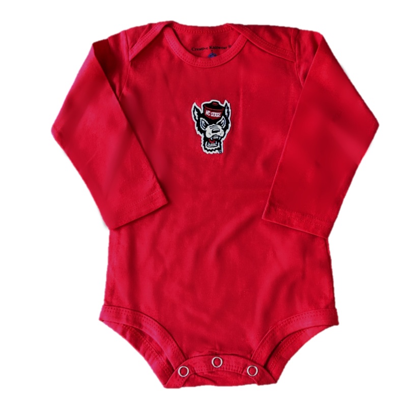 NC State Wolfpack Infant Red Wolfhead Long Sleeve Onesie