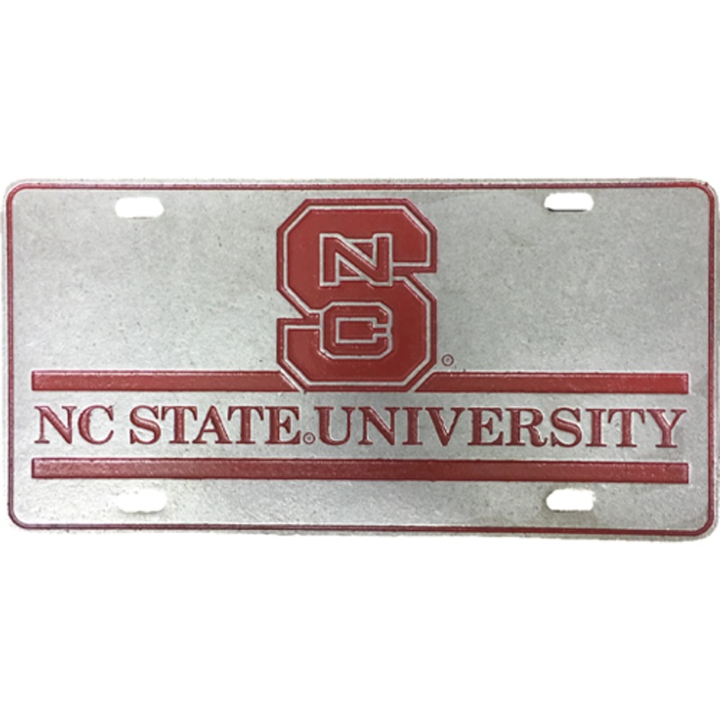 NC State Wolfpack University Red Block S Pewter License Plate