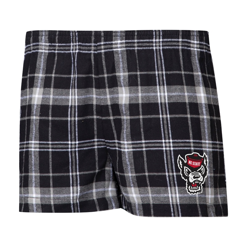 NC State Wolfpack Women’s Black and Grey Wolfhead Ultimate Flannel Shorts