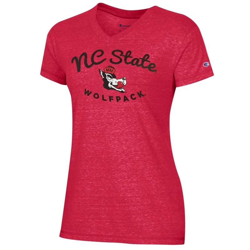 NC State Wolfpack Champion Triumph Women’s Scarlet Slobbering Wolf V-Neck T-Shirt