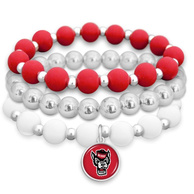 NC State Wolfpack Red Wolfhead Amanda Silicone Stack Bracelet
