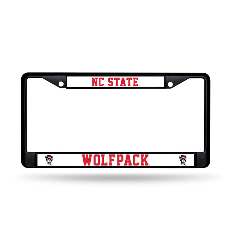 NC State Wolfpack Rico Black Chrome Wolfhead White Domed License Plate Frame