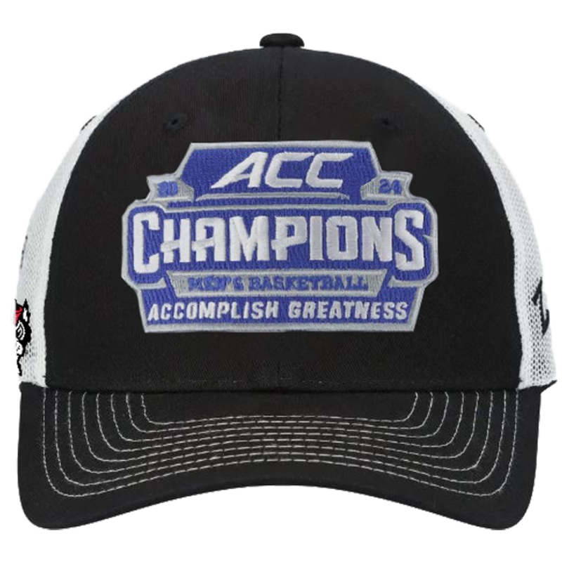 NC State Wolfpack Black and White 2024 ACC Men’s Basketball Conference Tournament Champions Locker Room Adjustable Zephyr Trucker Hat