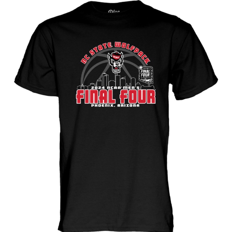 NC State Wolfpack Blue84 2024 Men’s Basketball Final Four Black Skyline T-Shirt