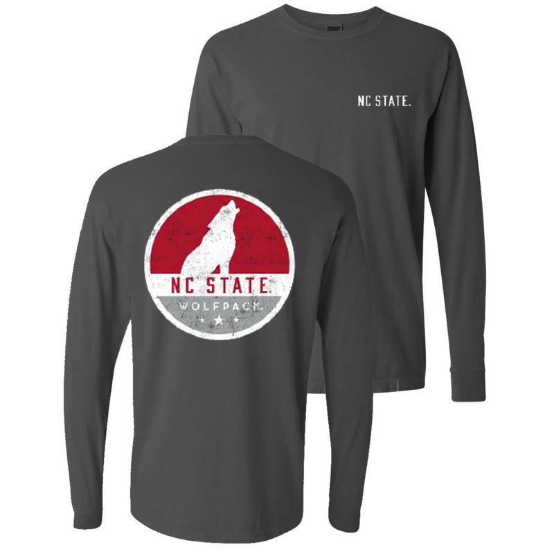 NC State Wolfpack Comfort Colors Charcoal Howling Wolf Circle L/S T-Shirt