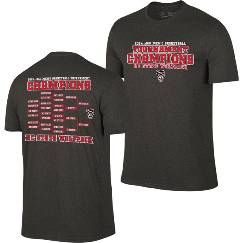NC State Wolfpack Heathered Black 2024 ACC Men’s Basketball Tournament Champions Bracket T-Shirt
