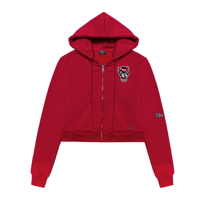 NC State Wolfpack Hype & Vice Red Wolfhead Cropped Full Zip Hooded Sweatshirt