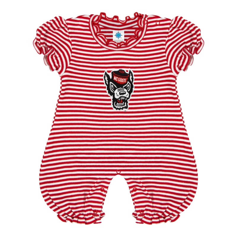 NC State Wolfpack Red and White Striped Wolfhead Bubble Romper
