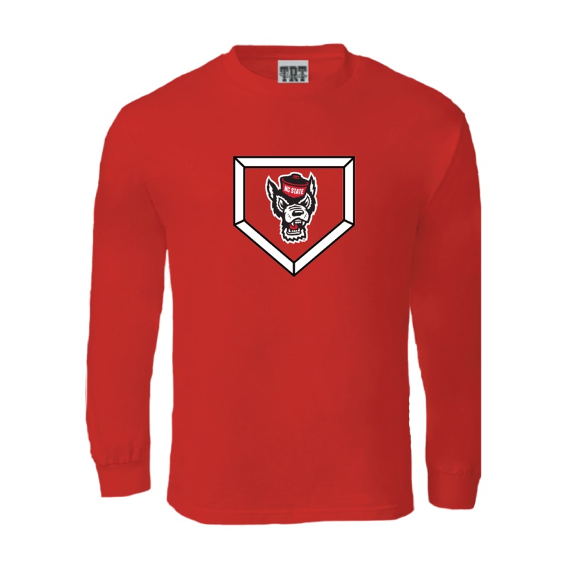 NC State Wolfpack Red Wolfhead Homeplate Long Sleeve T-Shirt