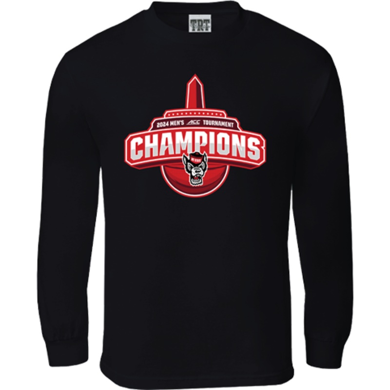 NC State Wolfpack TRT ACC Basketball 2024 Champions Black Long Sleeve T-Shirt