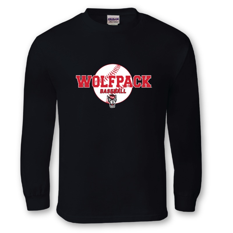 NC State Wolfpack Wolfhead Baseball Black Long Sleeve T-Shirt