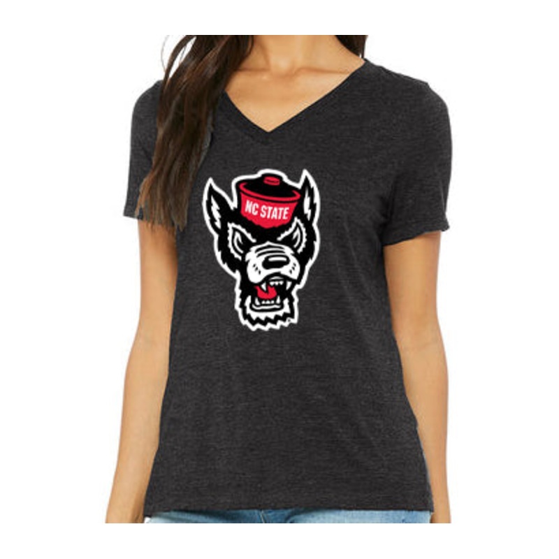 NC State Wolfpack Women’s Dark Heather Grey Wolfhead V-Neck T-Shirt