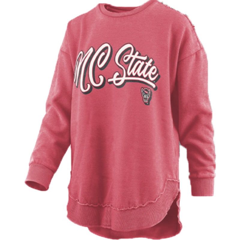 NC State Wolfpack Women’s Heathered Red Harlow Rounded Bottom Fleece Crewneck