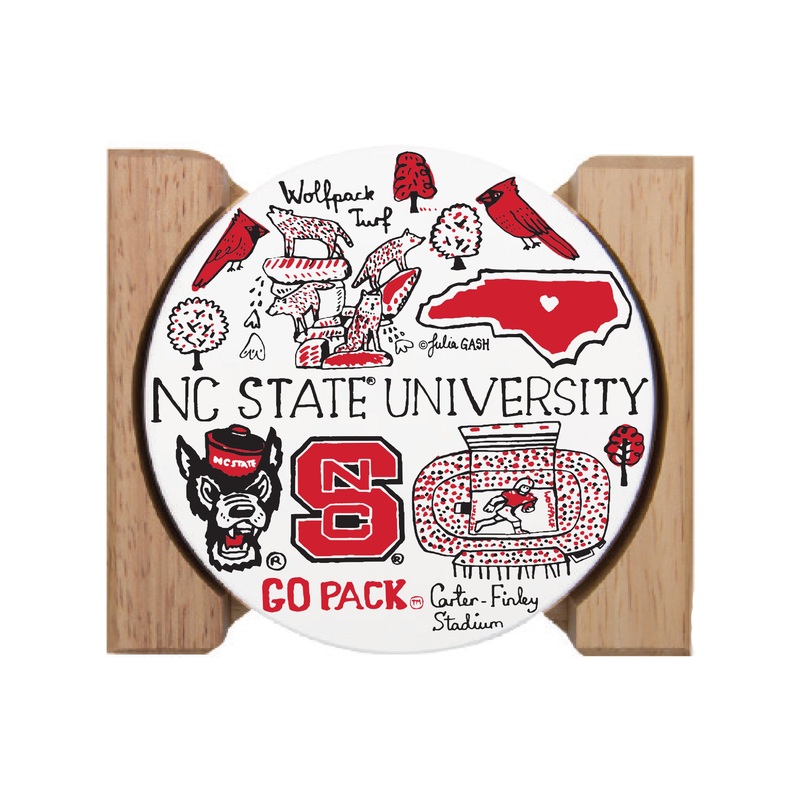 NC State Wolfpack Julia Gash Landmarks 4-Pack Stone Coasters w/ Wood Holder
