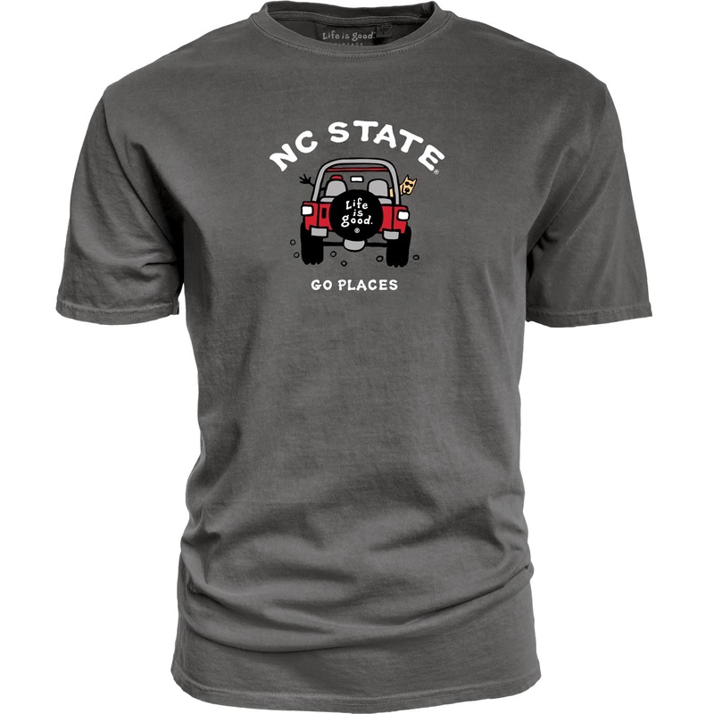 NC State Wolfpack Life Is Good Black Dyed Ringspun Jake 4×4 T-Shirt
