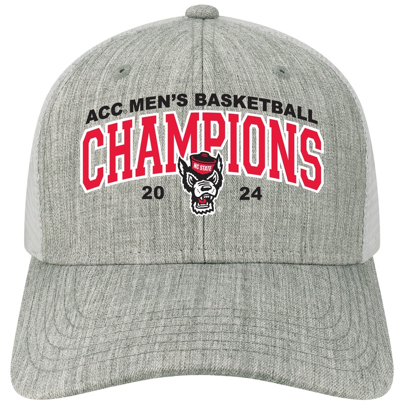 NC State Wolfpack Melange Grey and White 2024 ACC Men’s Basketball Champions Mid Pro Snapback Adjustable Hat