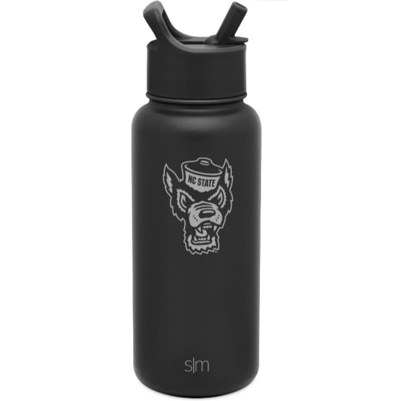 NC State Wolfpack Simple Modern 32 oz Black Wolfhead Summit Water Bottle
