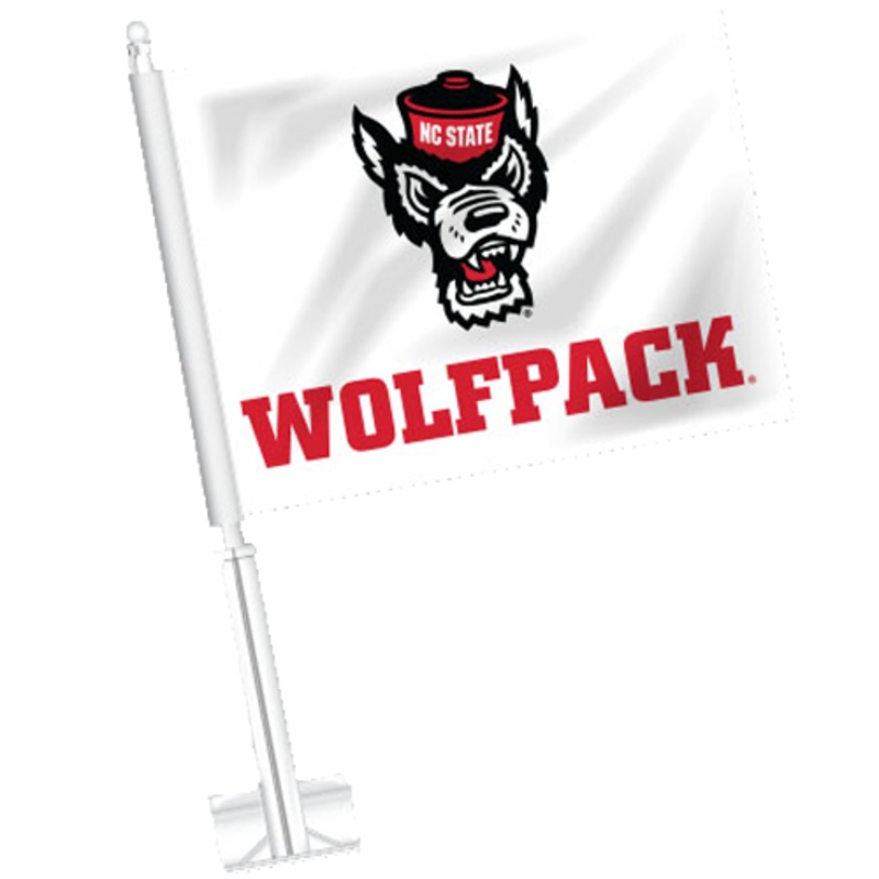 NC State Wolfpack White Wolfhead Car Flag