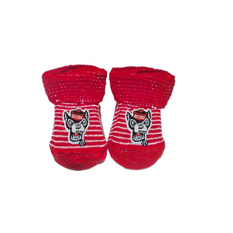 NC State Wolfpack Wolfhead Red w/ White Stripes Baby Booties
