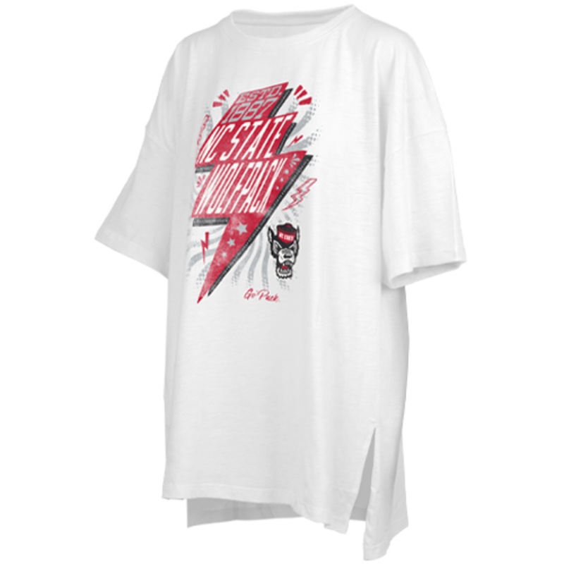 NC State Wolfpack Women’s White Bolt Lovers Oversized T-Shirt