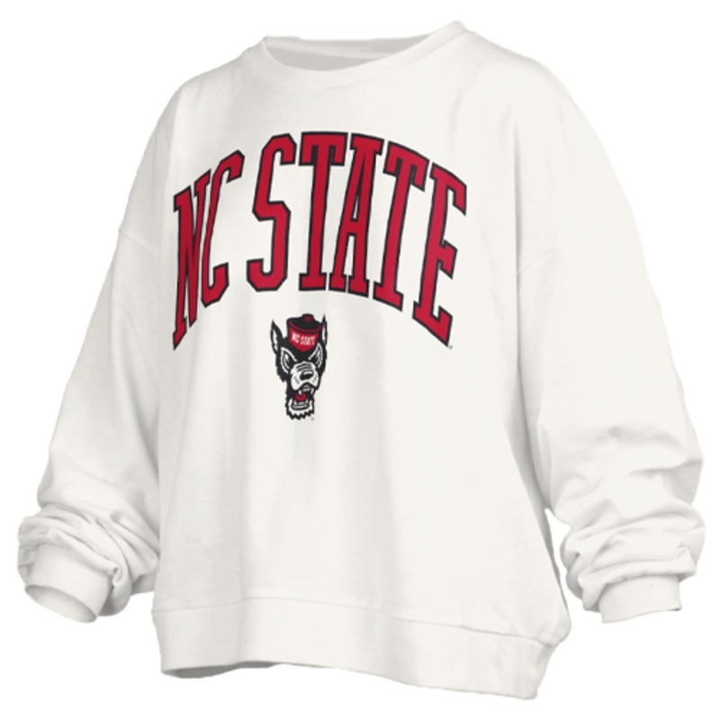 NC State Wolfpack Women’s White Janise Waist Length Oversized Crewneck